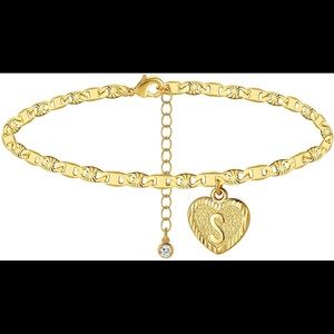14K Gold Letter S Plated Anklet with Initial Heart